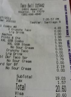 Taco Bell Reciept